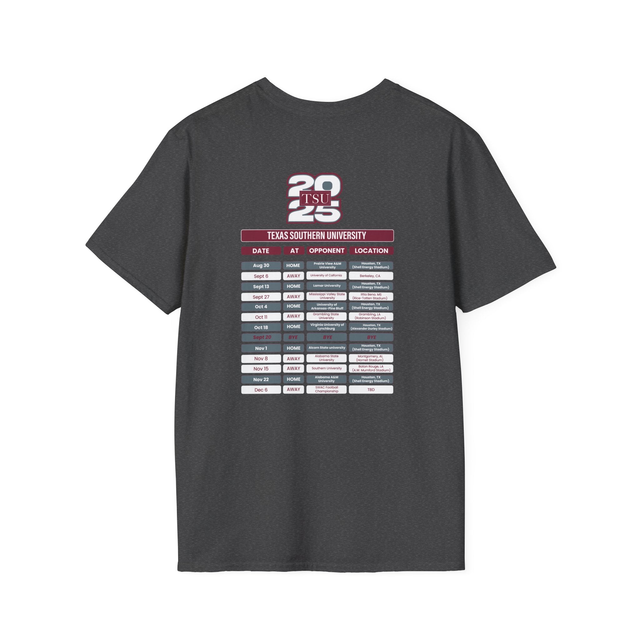 Texas Southern University Schedule T-Shirt- Unisex Softstyle