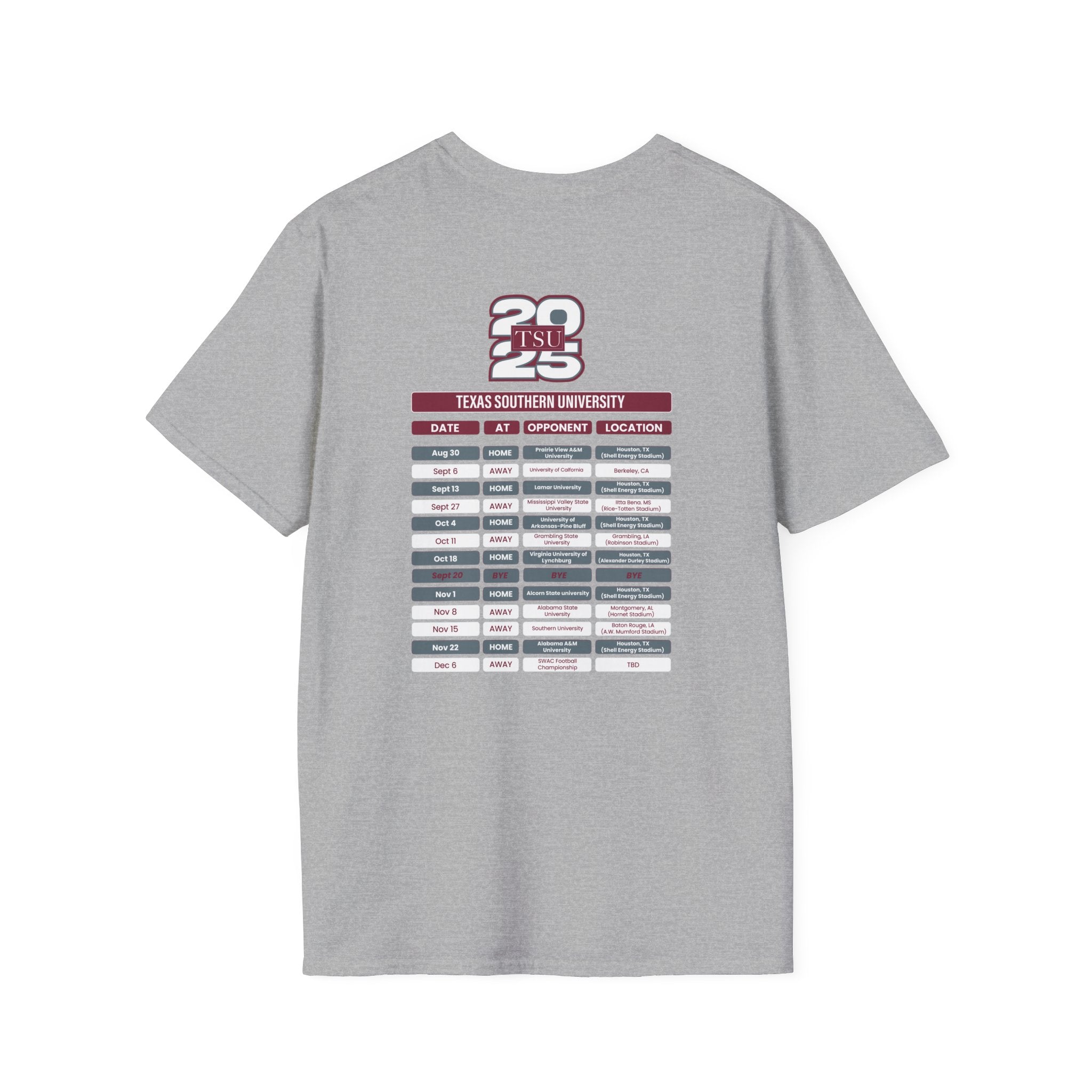 Texas Southern University Schedule T-Shirt- Unisex Softstyle