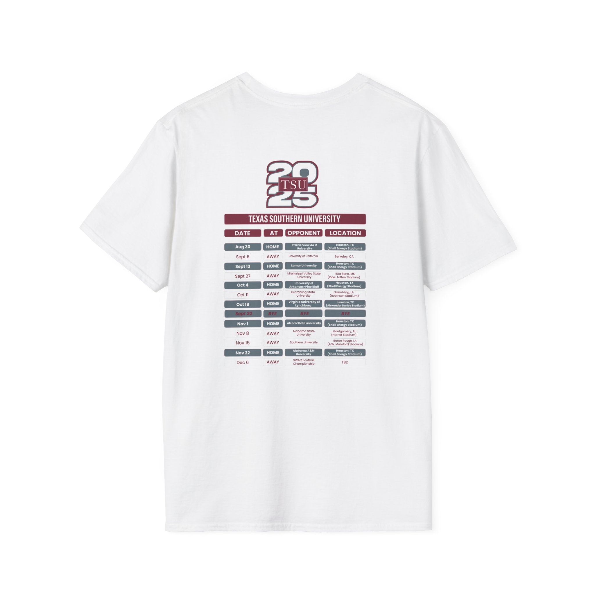 Texas Southern University Schedule T-Shirt- Unisex Softstyle