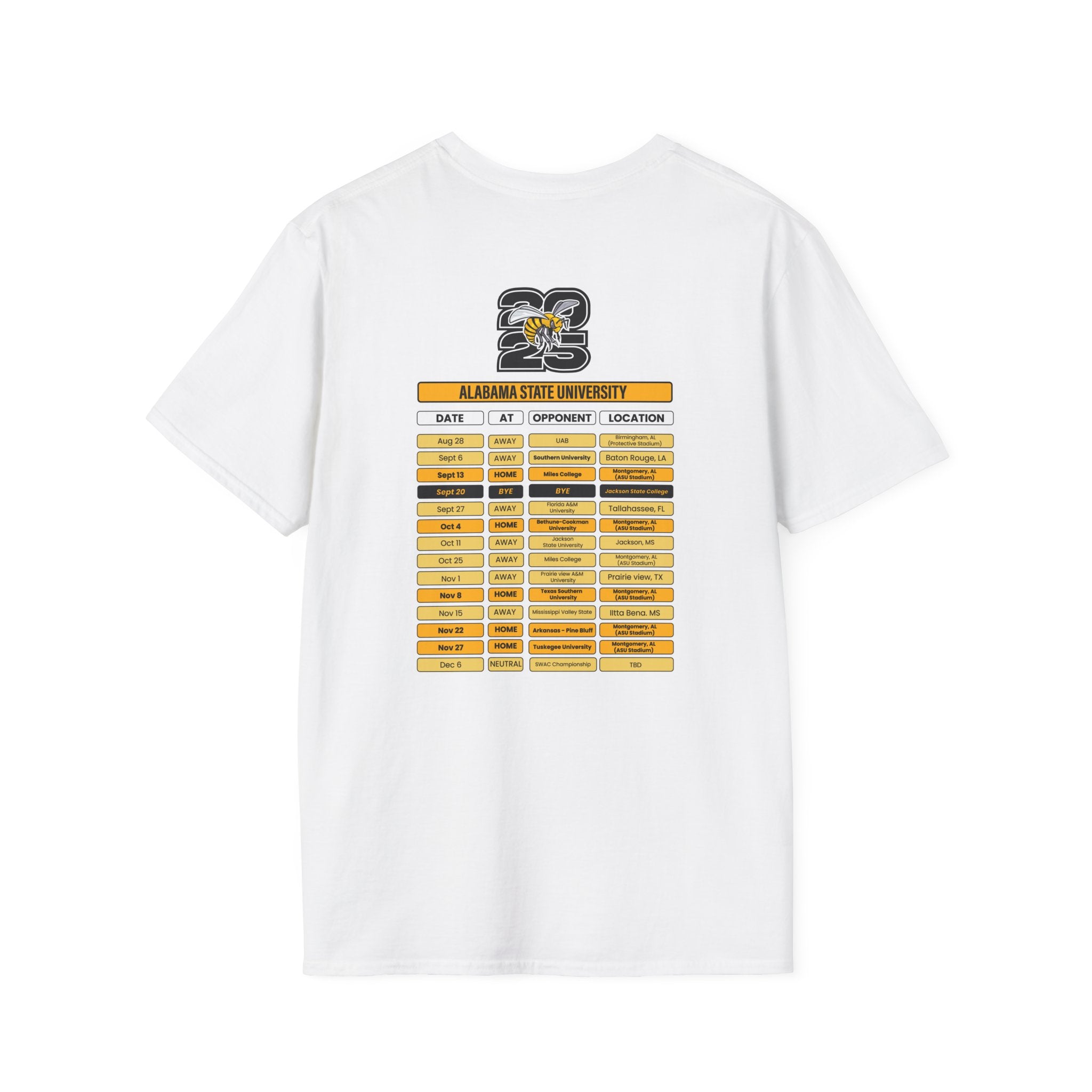 Alabama State University Schedule T-Shirt- Unisex Softstyle