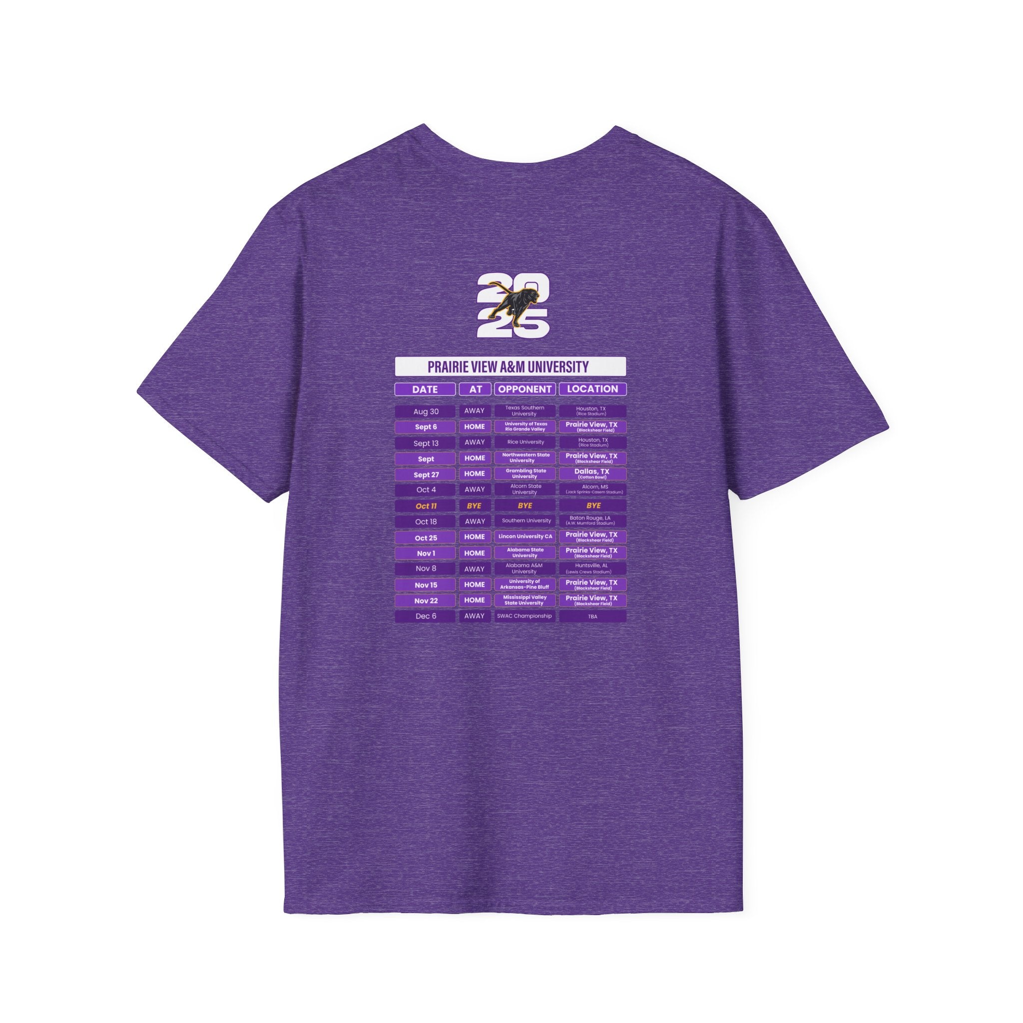 Prairie View A&M University Schedule T-Shirt- Unisex Softstyle