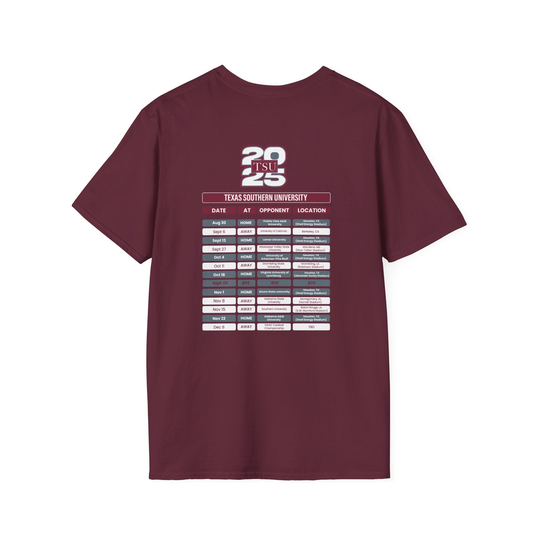 Texas Southern University Schedule T-Shirt- Unisex Softstyle