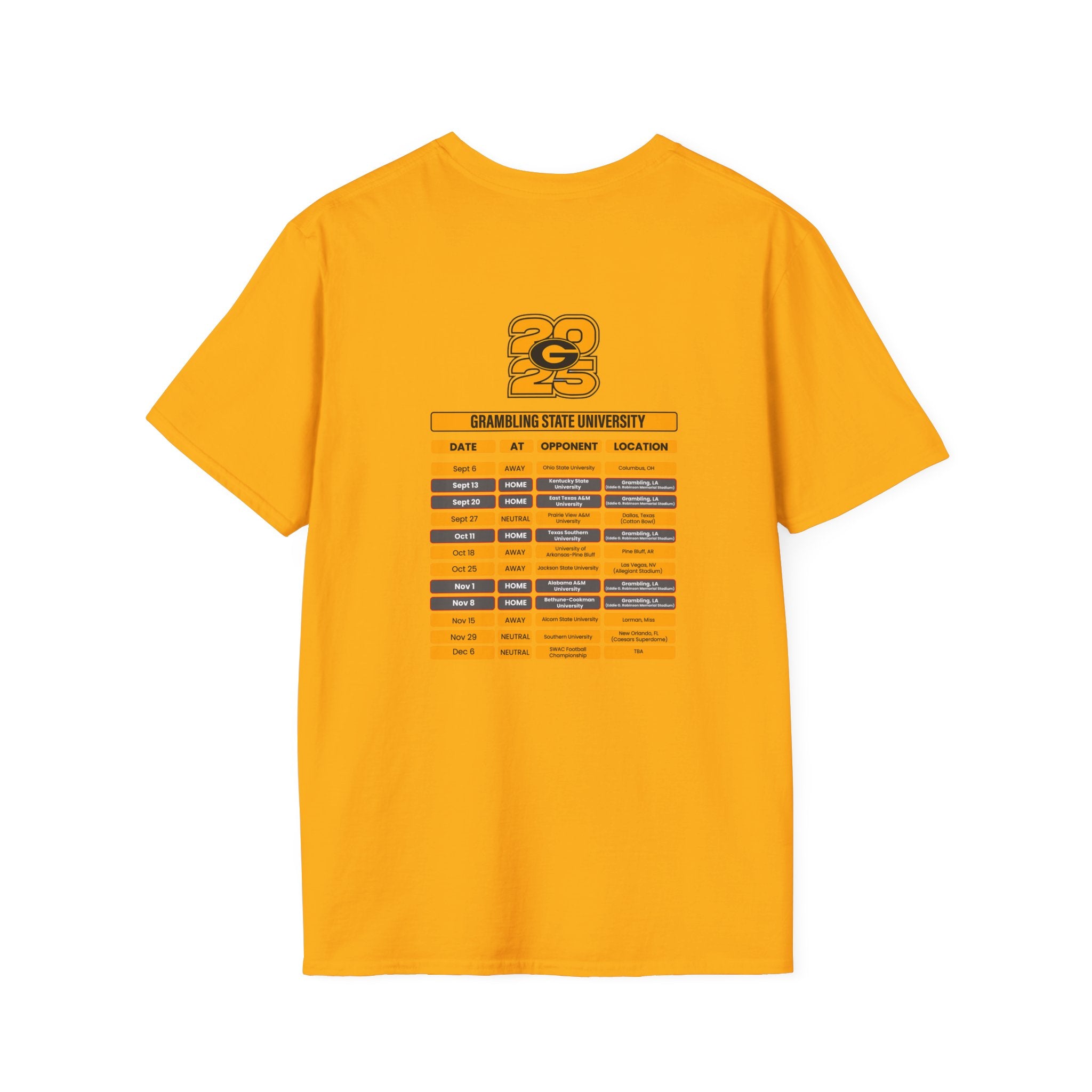 Grambling University Schedule T-Shirt- Unisex Softstyle