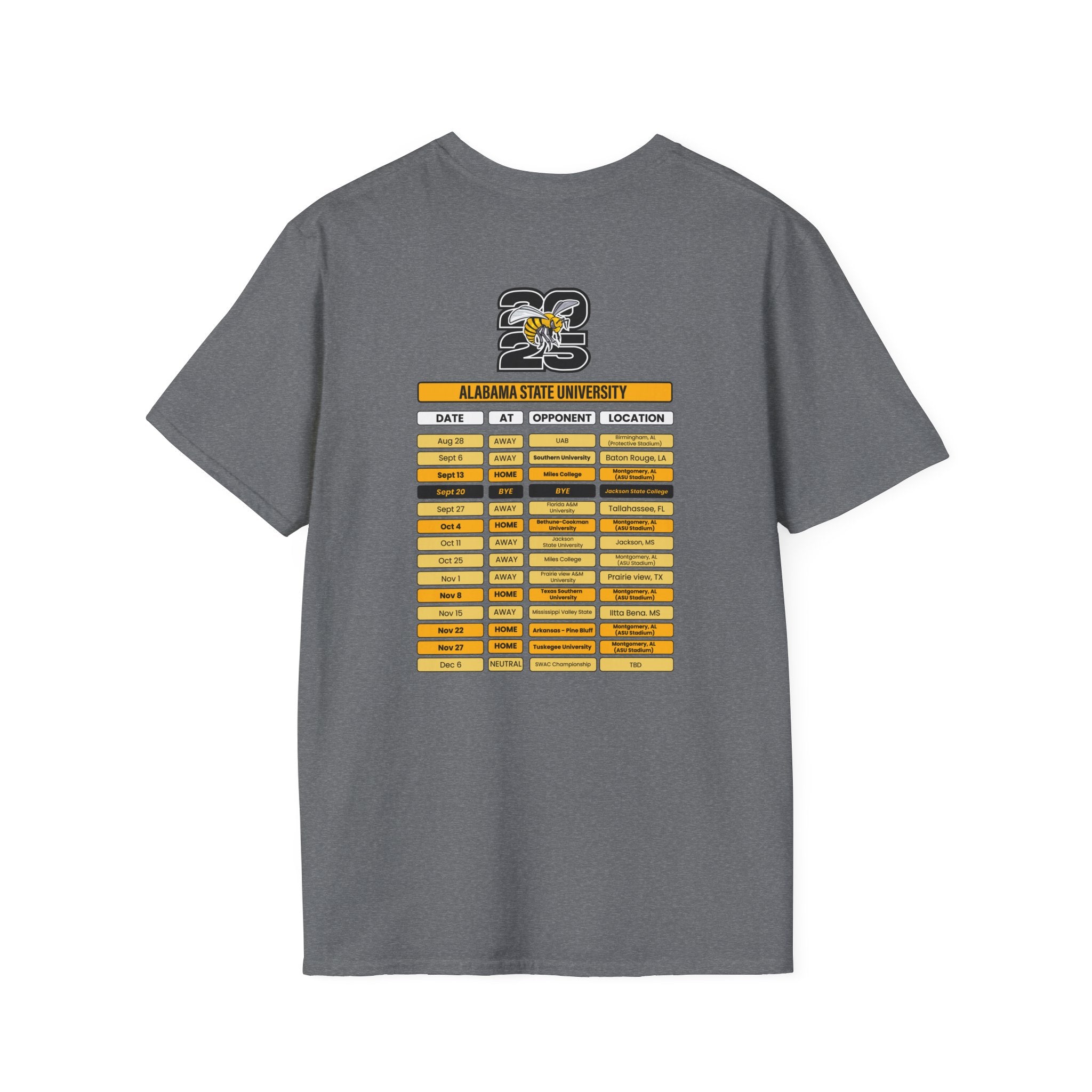 Alabama State University Schedule T-Shirt- Unisex Softstyle