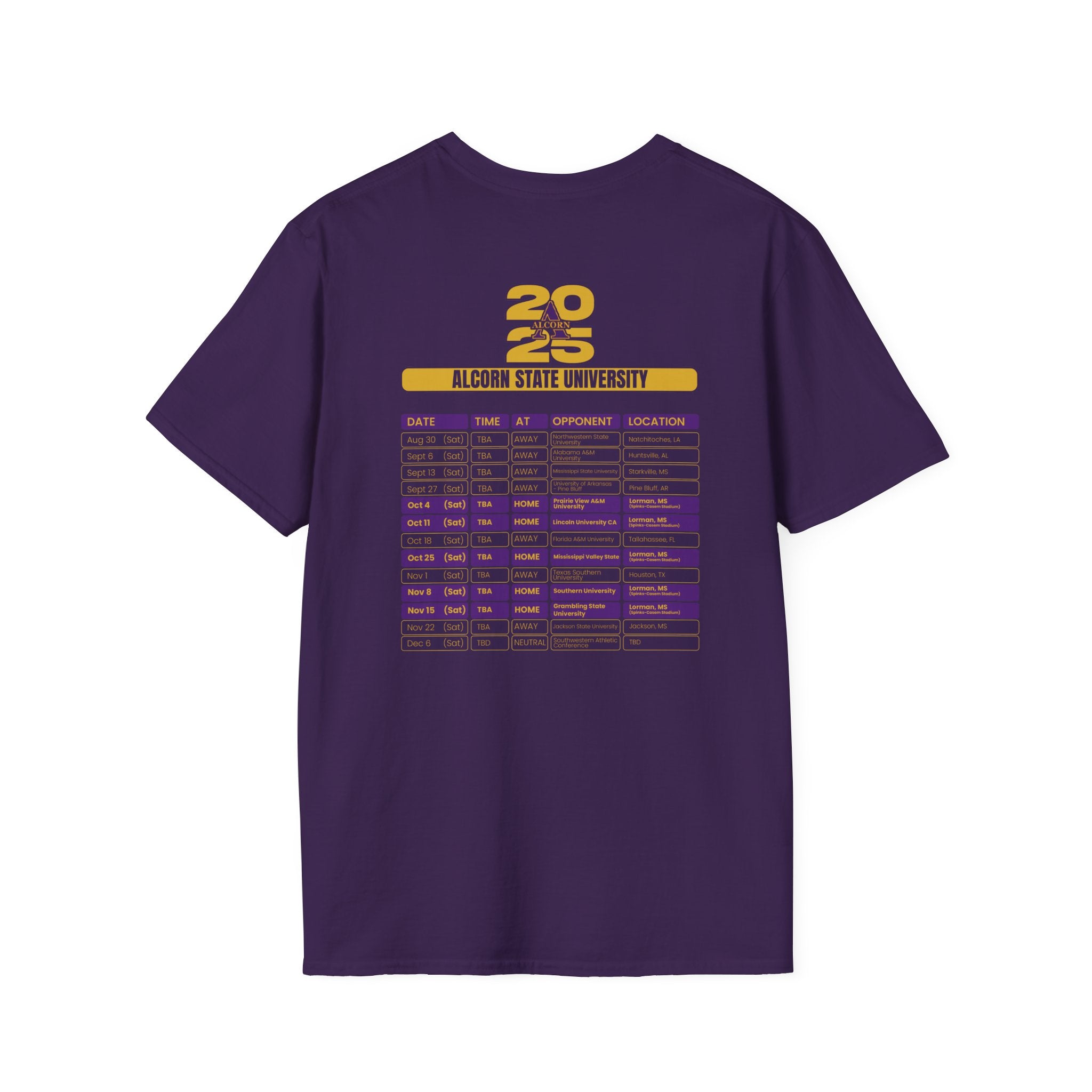 Alcorn State University Schedule T-Shirt- Unisex Softstyle