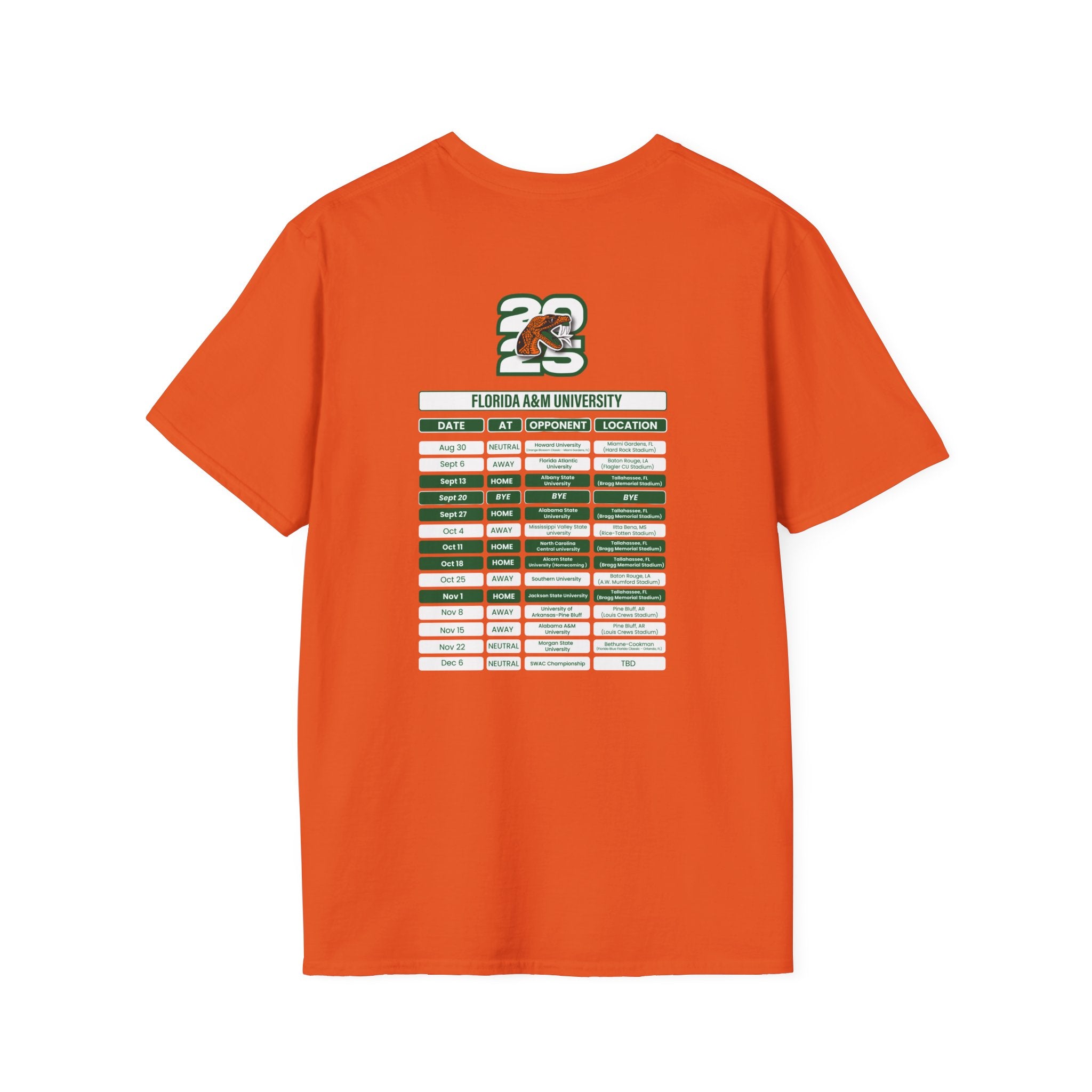Florida A&M University Schedule T-Shirt- Unisex Softstyle