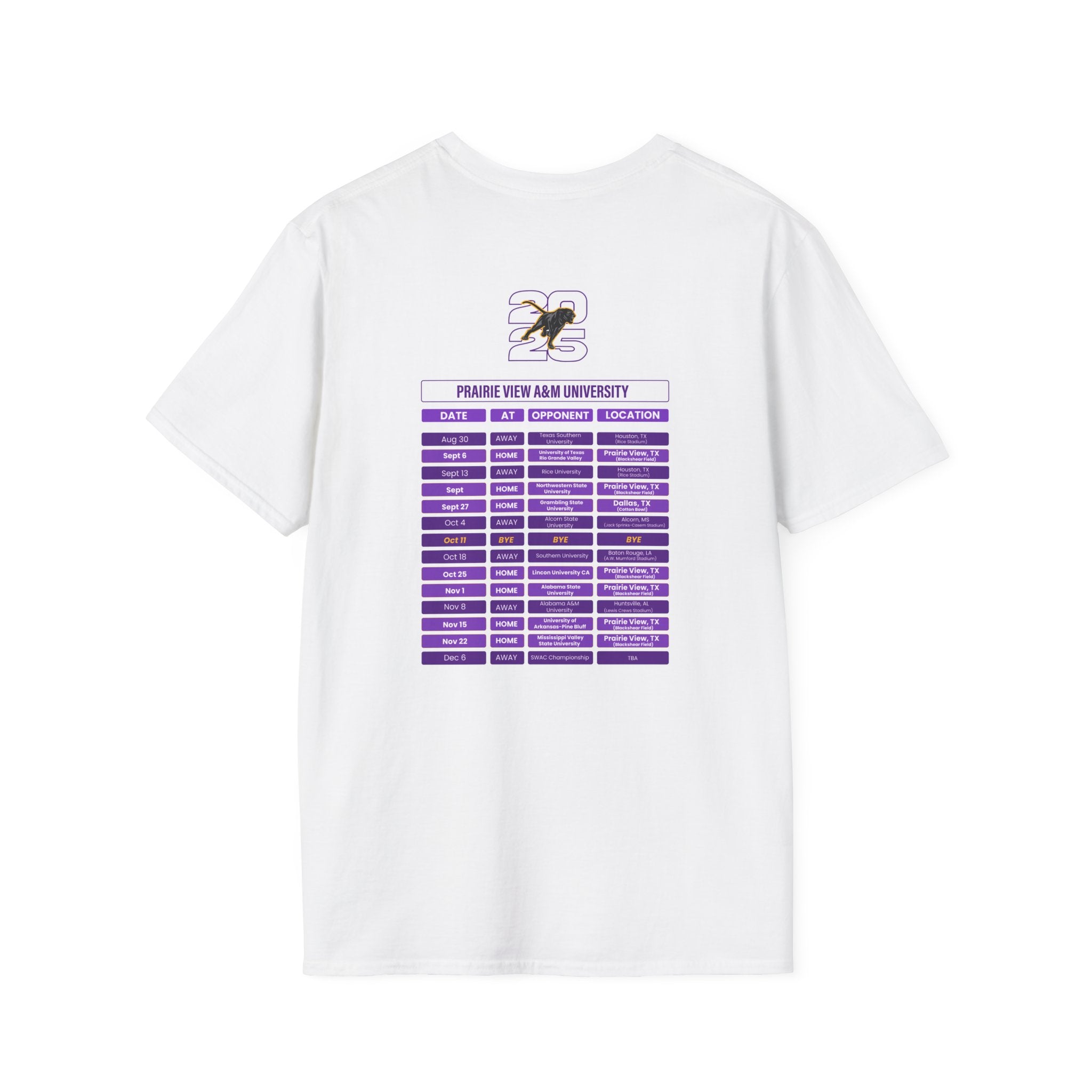 Prairie View A&M University Schedule T-Shirt- Unisex Softstyle