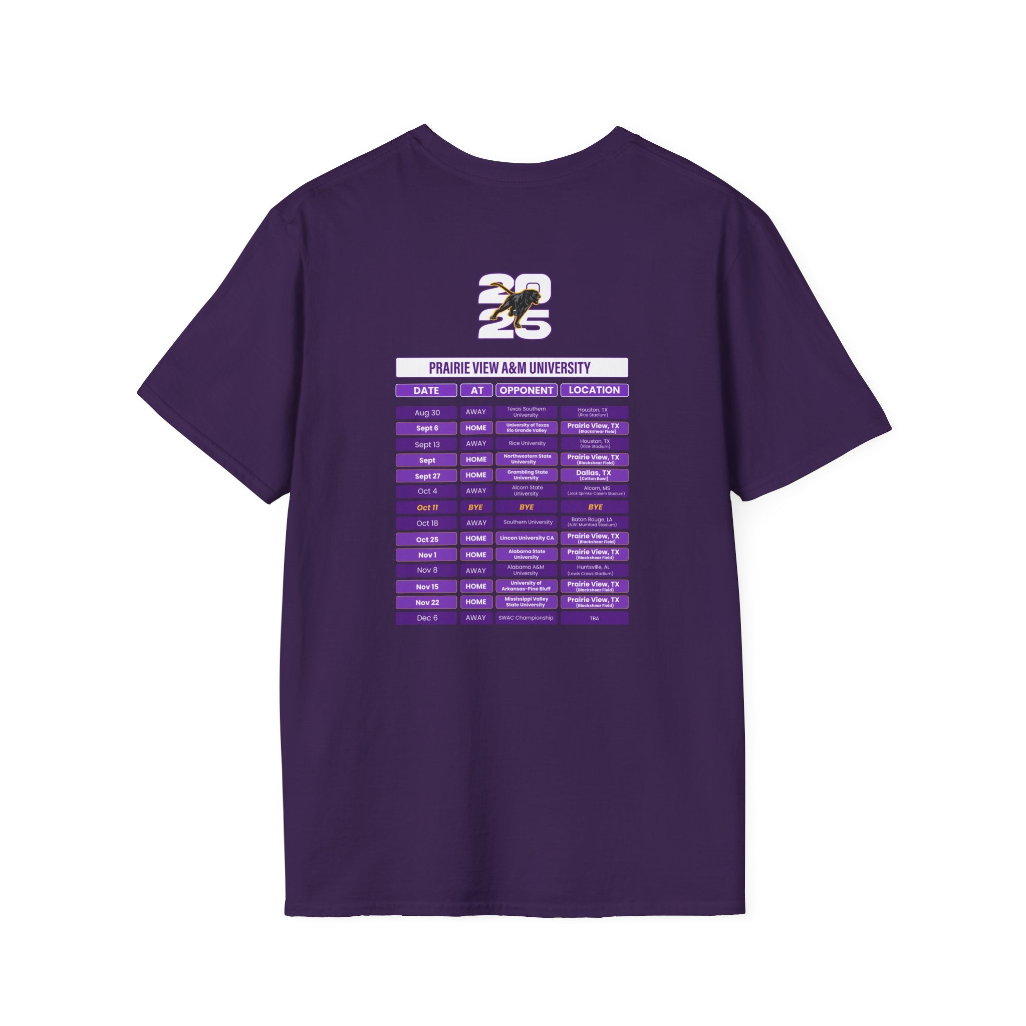 Prairie View A&M University Schedule T-Shirt- Unisex Softstyle