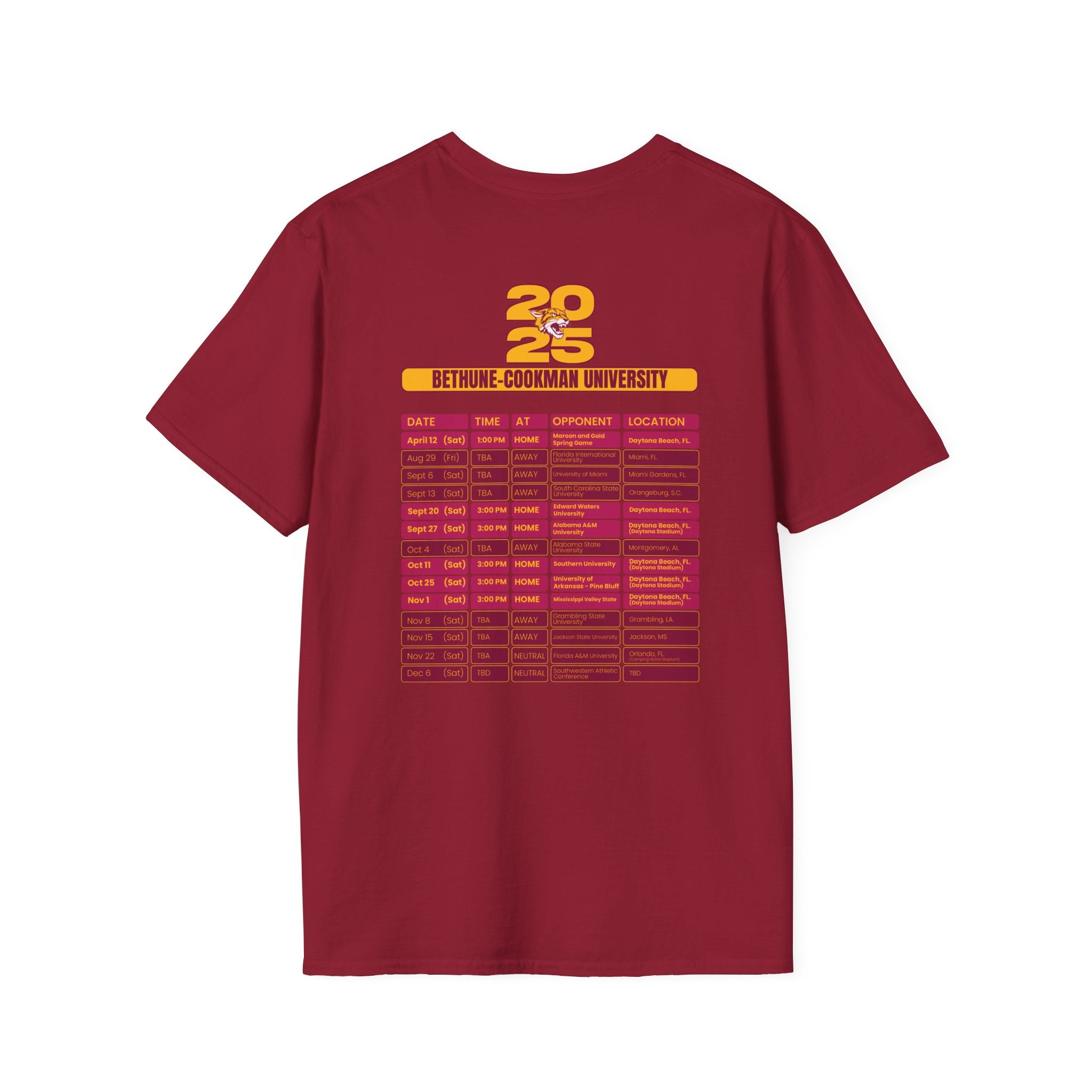 Bethune-Cookman University Schedule T-Shirt- Unisex Softstyle