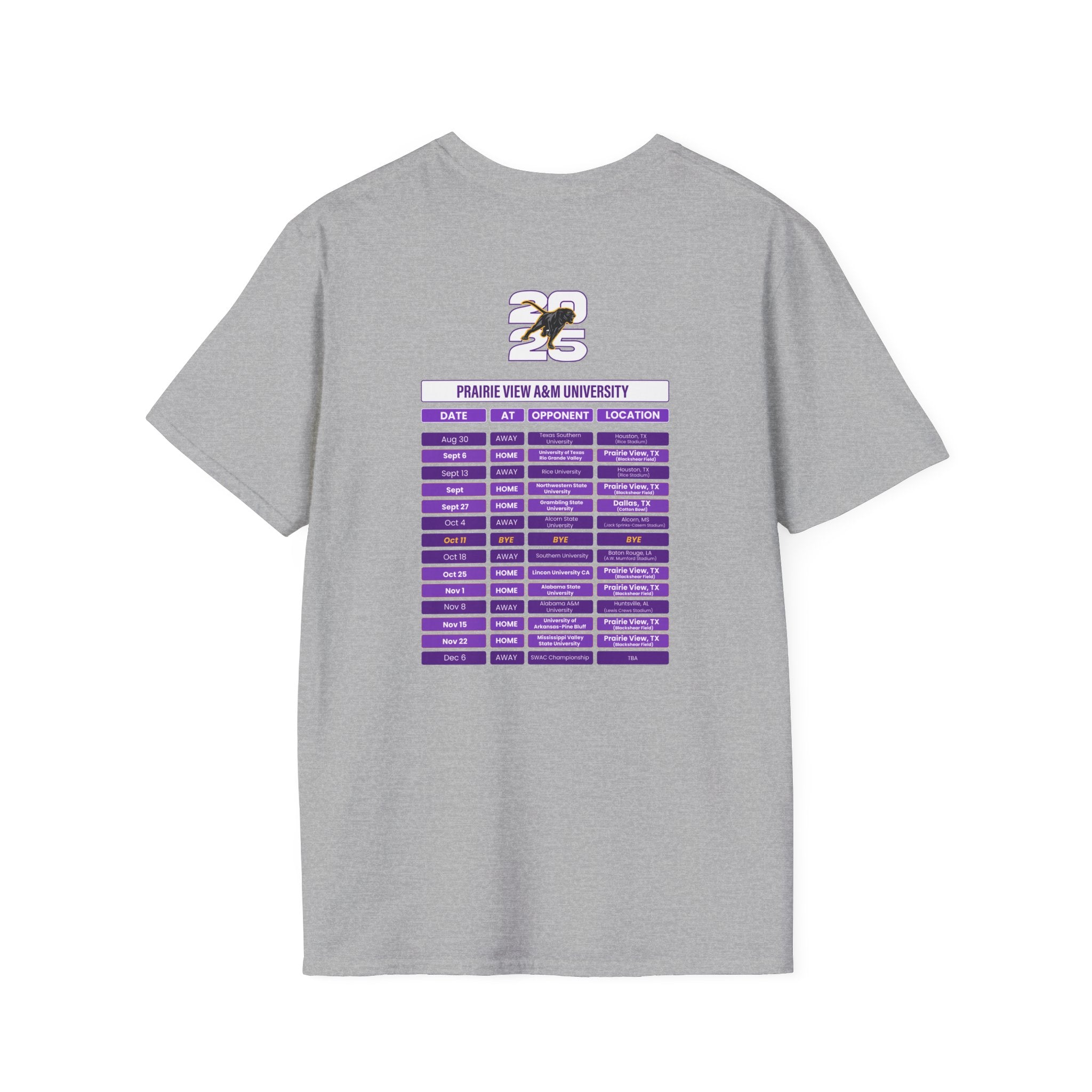 Prairie View A&M University Schedule T-Shirt- Unisex Softstyle
