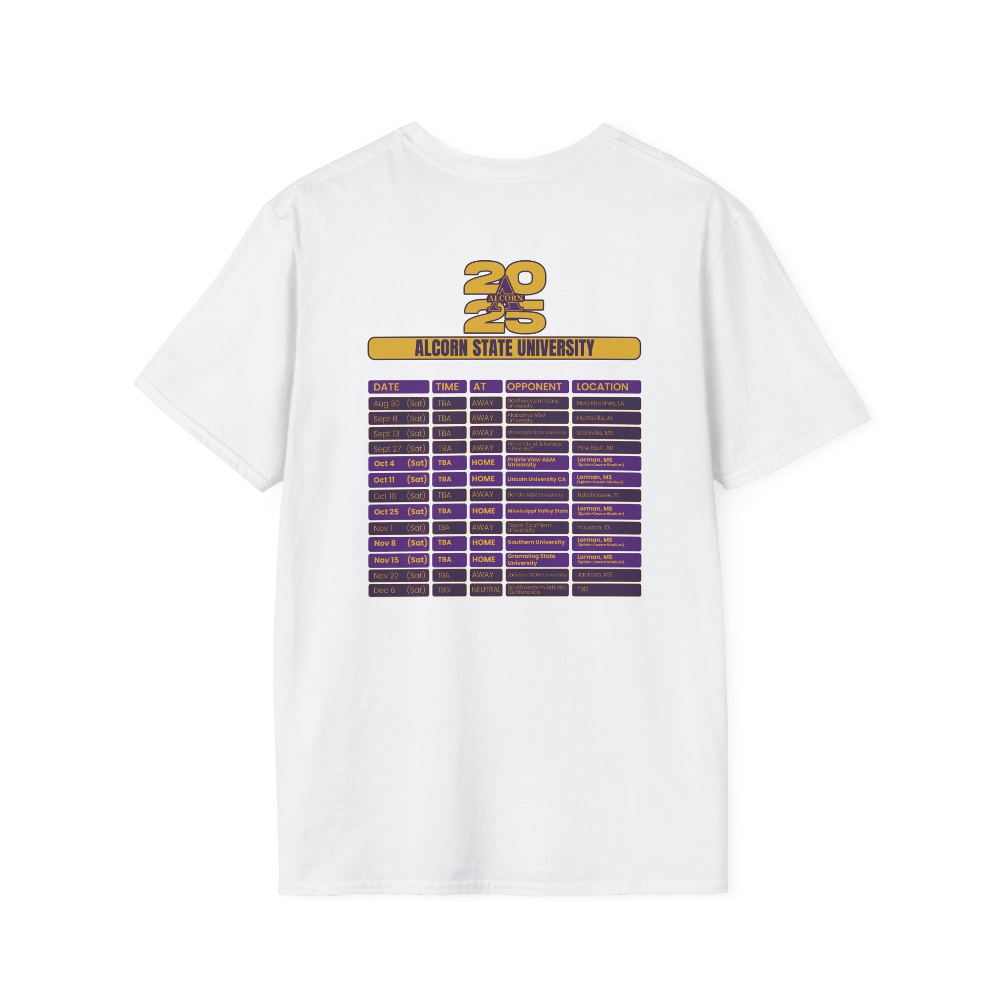 Alcorn State University Schedule T-Shirt- Unisex Softstyle