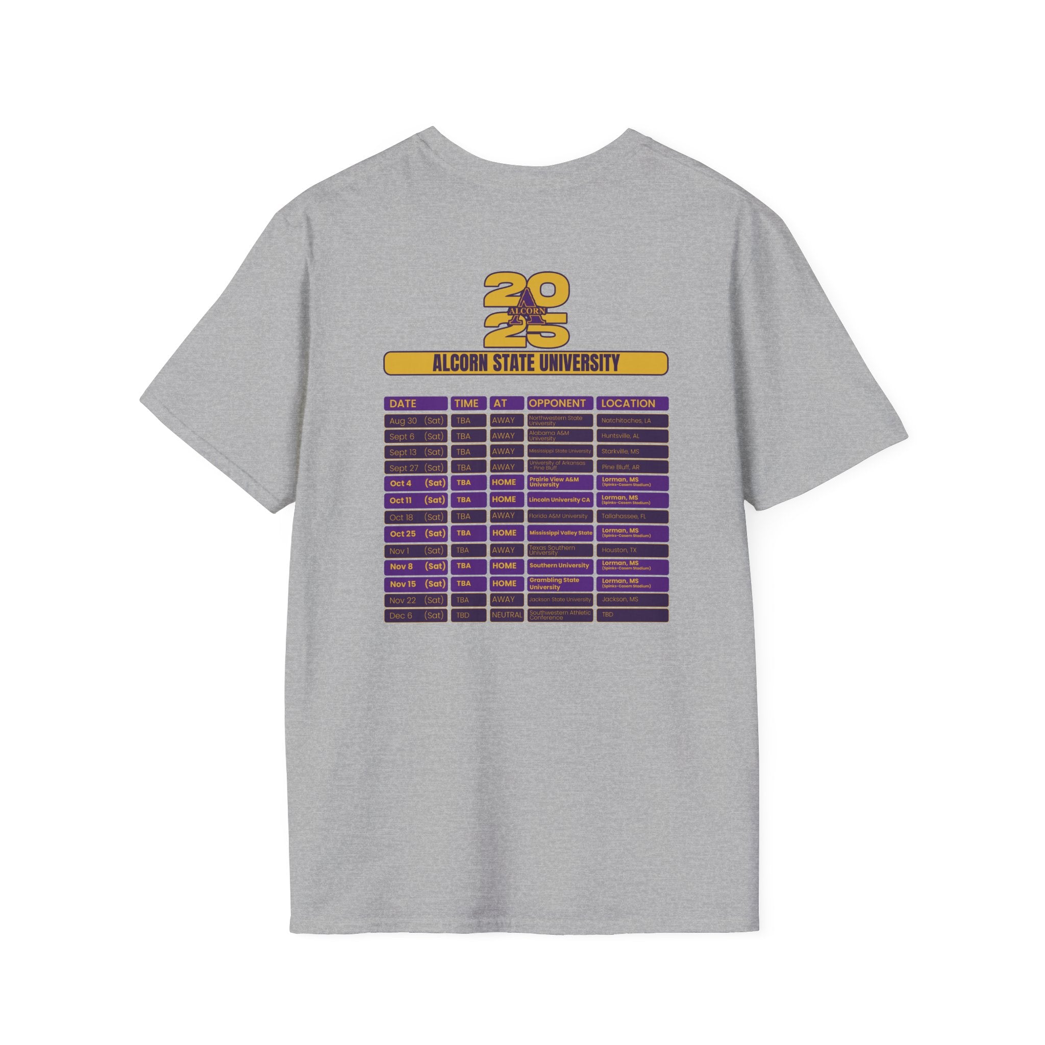 Alcorn State University Schedule T-Shirt- Unisex Softstyle
