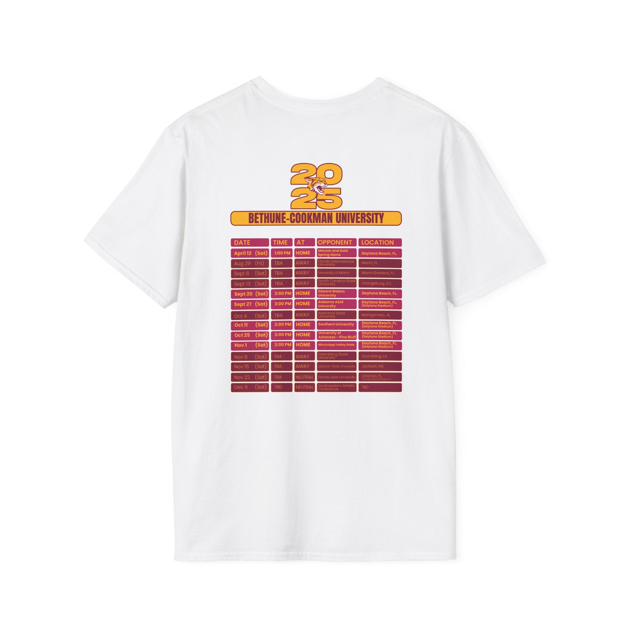 Bethune-Cookman University Schedule T-Shirt- Unisex Softstyle