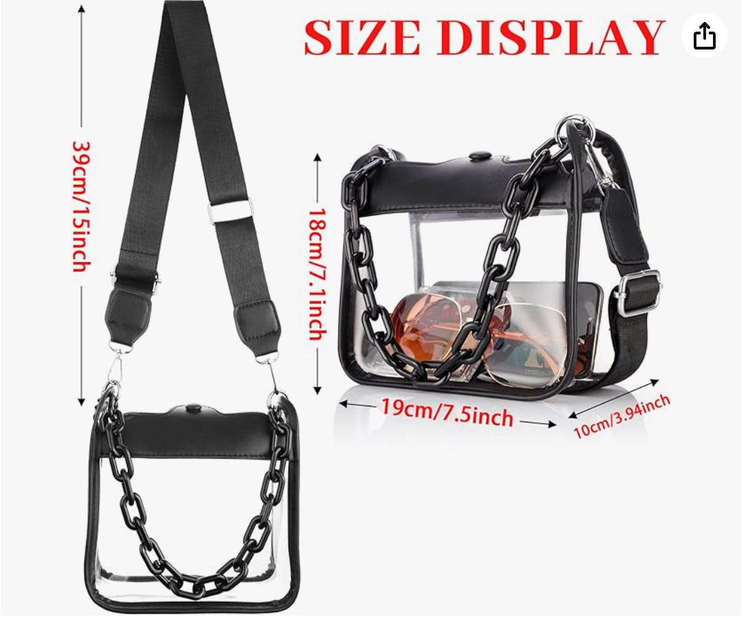 Clear Bag, Crossbody Bag with Front Chain, Transparent Messenger Handbags